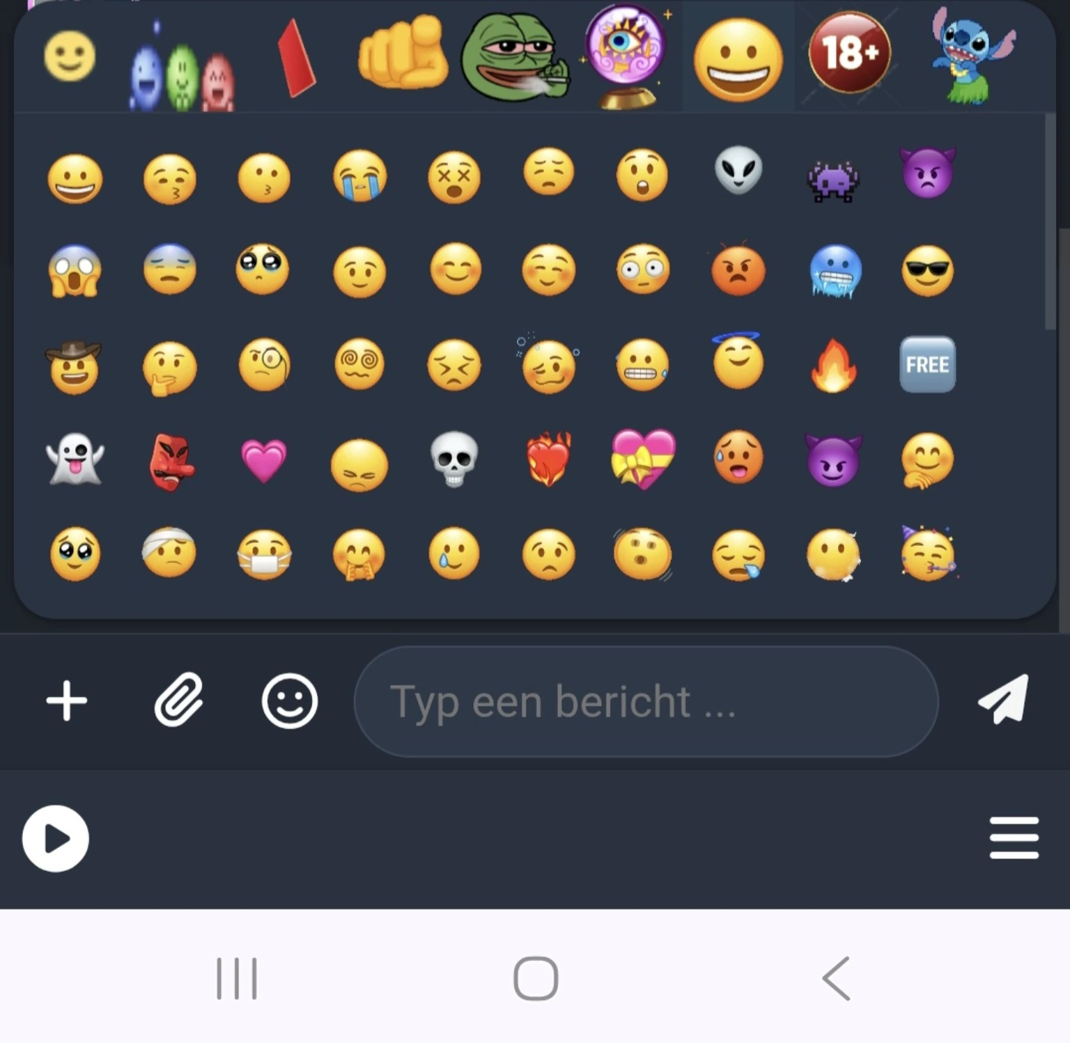Emoji menu met verschillende emoji's tijdens het chatten op ChatVibes